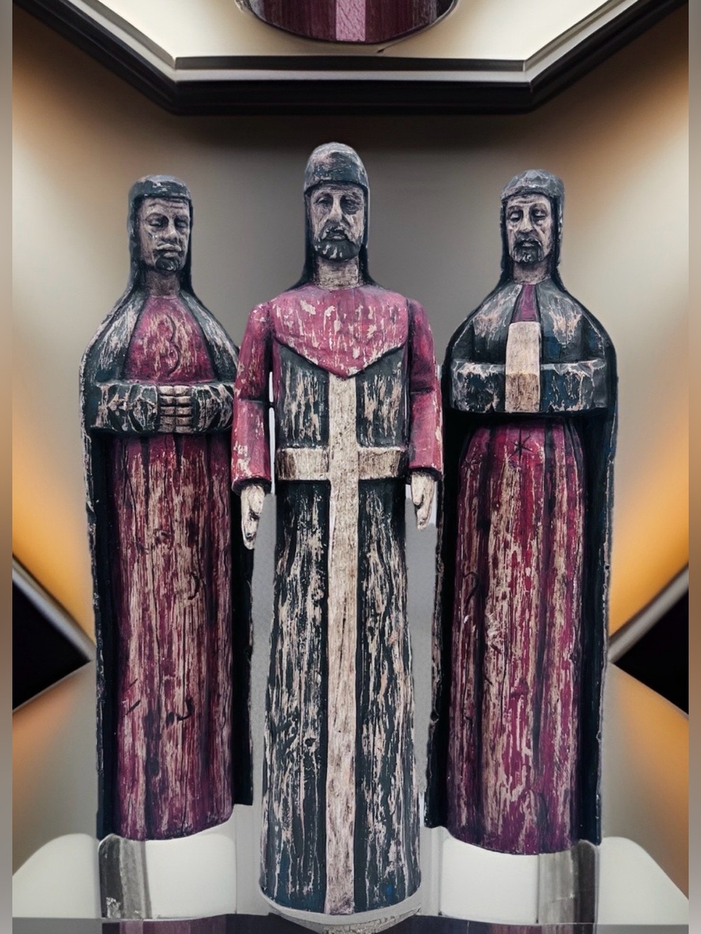 Rustic Old World Santos Wisemen 3 Resin Figurines Rustic Wood Look Brown 14โ